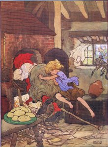 Gretel schob sie schnell in den Ofen, aus Hänsel und Gretel, veröffentlicht von Blackie & Son Limited, ca. 1940