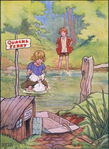 Die Ente nahm sie nacheinander auf ihrem Rücken, aus Hänsel und Gretel, veröffentlicht von Blackie & Son Limited, ca. 1940 von Frank Adams