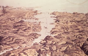 Panoramablick auf die Nord- und Südseiten des Hafens und Hafens von Sewastopol, entworfen und lithografiert von Thomas Packer, veröffentlicht von Stannard und Dixon, 1855