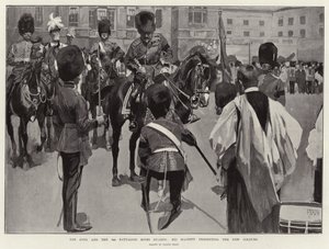 Der König und das 3. Bataillon der Scots Guards, Seine Majestät überreicht die neuen Farben von Frank Craig