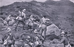 Verfolgung der Nachhut von De Wet in den Takesberg, aus Nach Pretoria: Der Guerillakrieg veröffentlicht von Harmsworth Bros Limited von Frank Dadd
