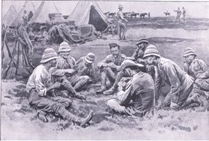 Müde Soldaten genießen eine Pause, aus After Pretoria: Der Guerillakrieg veröffentlicht von Harmsworth Bros Limited, 1901
