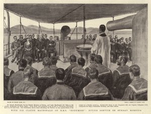 Mit Sir Claude MacDonald auf H.M.S. Endymion, Gottesdienst am Sonntagmorgen