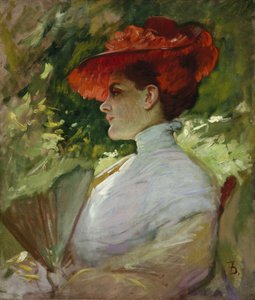 Dame mit rotem Hut, oder Porträt von Maggie Wilson, ca. 1904 von Frank Duveneck