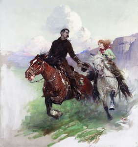 Hart reitend mit zwei Schützen von Frank Tenney Johnson
