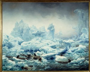 Ansicht des eisigen Ozeans, Walrossjagd durch die Grönländer. Gemälde von François Auguste Biard (1799-1882) 1841 Dieppe, Musée du Château von François Auguste Biard