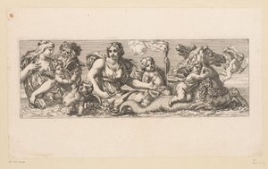 H. Katharina mit Nereiden, Satyrn und fantastischen Tieren im Wasser von François Bignon (attributed to)