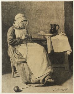 Dienerin beim Stricken, 1861 von François Bonvin