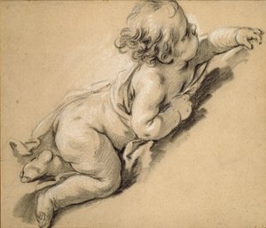 Ein Putto, der nach rechts liegt, Mitte des 18. Jahrhunderts von François Boucher