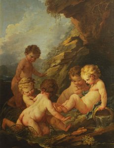 Boucher - Fünf nackte Kinder spielen an einem felsigen Teich, 1730-1735