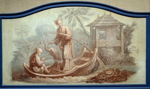 Chinoiserie: Angelszene in China. Türfront gezeichnet von François Boucher