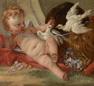 Entourage von François Boucher - Amor hält zwei Tauben