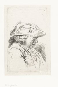 Kopf eines Mannes mit Brille und Dreispitz (Suite von kleinen Genrestücken und Köpfen) von François Boucher
