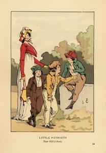 Jungen in Jacken und Kniehosen mit Merveilleuse im römischen Gewand mit Haube und Spencerjacke. Kleine Patrioten, Jahr VIII von François Courboin
