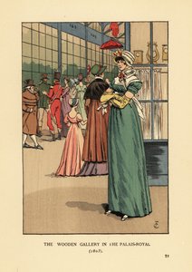 Modische Frau beim Einkaufen in der Holzgalerie im Palais Royal, Paris von François Courboin