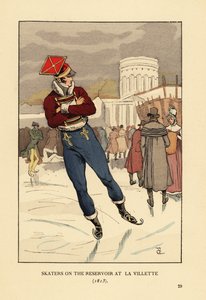 Lanzenträger und Herren beim Schlittschuhlaufen auf dem Bassin de la Villette, Paris von François Courboin