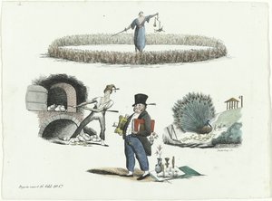 Karikatur auf J.C. Backer, C. Seyn und S. van der Paauw, 1839 von François Desterbecq
