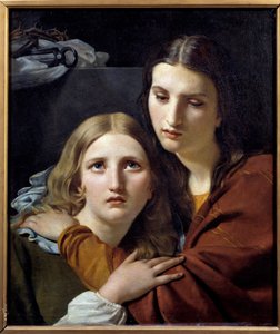 Heilige Frauen meditieren mit Objekten der Passion. Andachtsszene zweier junger Frauen. Gemälde von Joseph Navez (1787-1869)