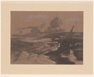 Gestrandete Schiffswracks nach einem Sturm von François Louis Français (attributed to)