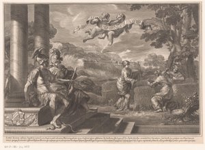 Sitzende Personifikationen von Genie und Philosophie mit Nymphen, die Rosen pflanzen von François Spierre