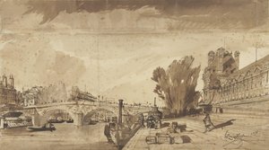 Die Seine und die Pont Royal; rechts das Pavillon de Flore und ein Flügel des Louvre von François Victor Sabatier