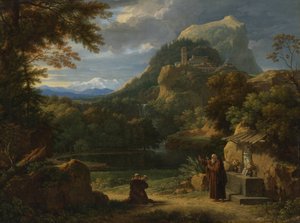 Der heilige Antonius von Padua stellt zwei Novizen den Mönchen in einer bergigen Landschaft vor von Francois Xavier Fabre
