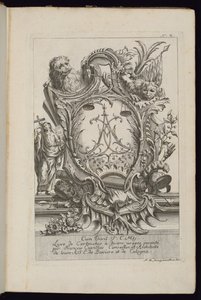 Kartusche mit zwei Löwen und einem Chiffre, Livre de Cartouches à divers usages (Buch der Kartuschen für verschiedene Verwendungen)