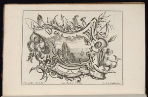 Kartusche mit jungen Tritonen, Livre de Cartouches Irréguliers (Buch der unregelmäßigen Kartuschen) von François de Cuvilliés the Elder