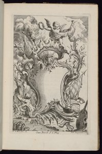 Kartusche mit einem Genius, Livre de Cartouches à divers usages (Buch der Kartuschen für verschiedene Verwendungen) von François de Cuvilliés the Elder