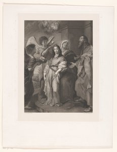 Maria als junge Frau, von Engeln geschmückt, in Anwesenheit von Joachim und Anna