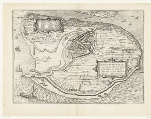Karte der Insel Voorne und Grundriss von Brielle, 1572