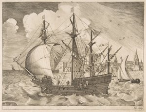 Bewaffneter Viermaster, der ausläuft, aus Die Segelschiffe, ca. 1555-56 von Frans Huys