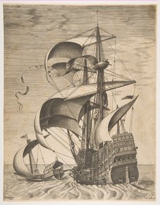 Bewaffneter Dreimaster auf offener See begleitet von einer Galeere, aus der Serie Segelschiffe..., 1561-65 von Frans Huys