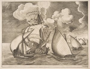 Flotte von Galeeren eskortiert von einer Karavelle aus The Sailing Vessels, 1561-65