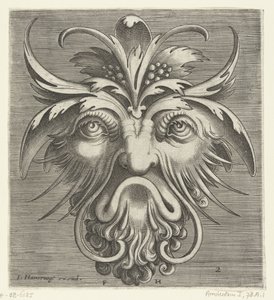 Maske mit einem Bart mit Locken (Serie: Pourtraicture ingenieuse de plusieurs facons de masques) von Frans Huys