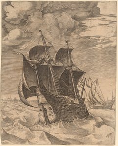 Ein niederländischer Hulk und ein Boeier von Frans Huys after Pieter Bruegel the Elder