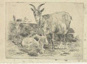 Ziege mit Jungen von Frans Lebret