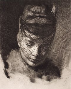 Junges Mädchen mit Haube und Schleier von Frans Schwartz