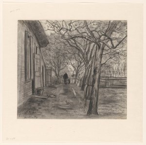Bauernhof mit Bäumen, Frau und Kind von Frans Alexander Evert Lodewijk Smissaert