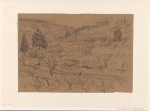 Italienische Hügellandschaft mit Häusern und Bäumen von Frans Alexander Evert Lodewijk Smissaert