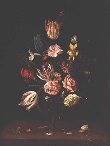 Tulpen, Rosen, eine Iris und eine Narzisse