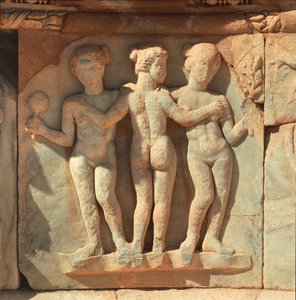 Libyen, Historisches Tripolitanien, Antikes Sabratha, Theater, Detail des Reliefs von Painter Darius