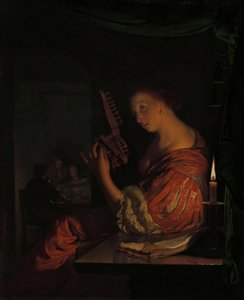 Frau, die eine Laute stimmt von Frans van Mieris