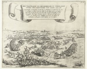 Schlacht bei Heiligerlee, 1568. Die Schlacht von Heiligerlee in Friesland unter dem Herzog von Alba. Anno 1568 (Titel auf dem Objekt) von Frans van den Wijngaerde
