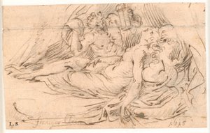 Schlafende Frau wird von einem Satyr mit Laterne in der Hand beobachtet von Frantz Cleyn