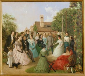 Pfänderspiele der Familienmitglieder Alt im Garten von Franz Alt