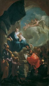 Thronende Madonna mit Kind, von Heiligen verehrt von Franz Anton Palko