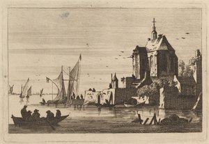 Kirche in einer Bucht mit Ruderboot im Vordergrund von Franz Edmund Weirotter