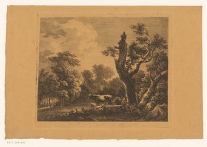 Hirtenpaar mit Herde auf einer Lichtung im Wald von Franz Gabet