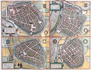 Arnhem und Venlo, Niederlande - Geldern, Deutschland und Roermond, Niederlande von Franz Hogenberg
